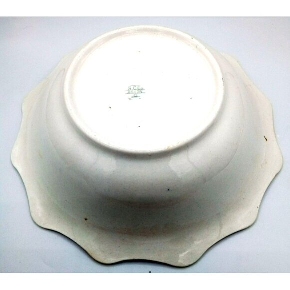 Serving Bowl SC Co Akron Pink Blue Scalloped Edge Cherries 10.5" 1940s Antique - Picture 2 of 15